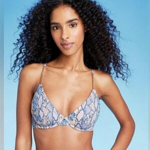 Women's Underwire Chain Strap Detail Bikini Top - Shade & Shore Blue Snake